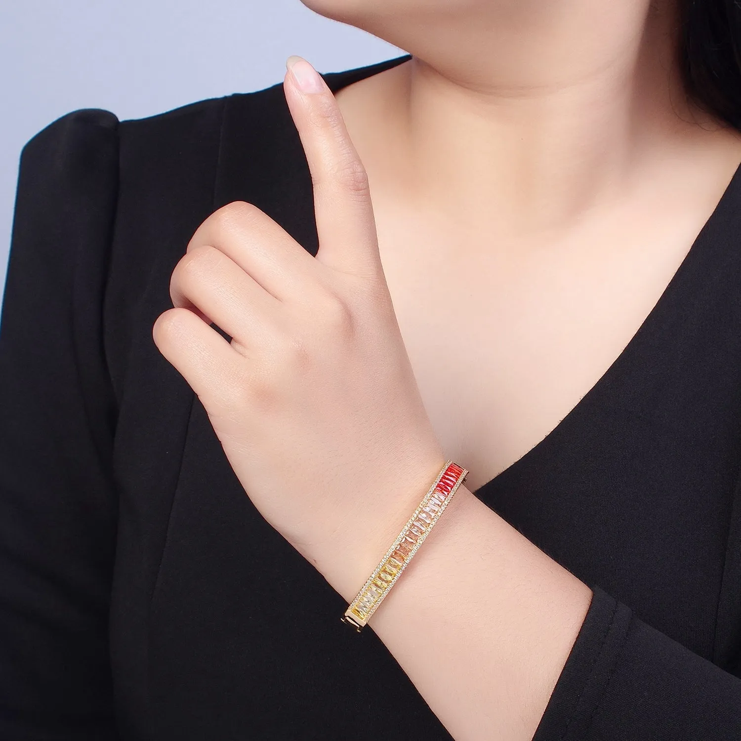 Clearance Pricing BLOWOUT 24K Gold Filled Gradient Baguette CZ  Bracelet Bangle, Ombre Tennis Bracelet  WA-978 WA-979 WA-980 WA-981