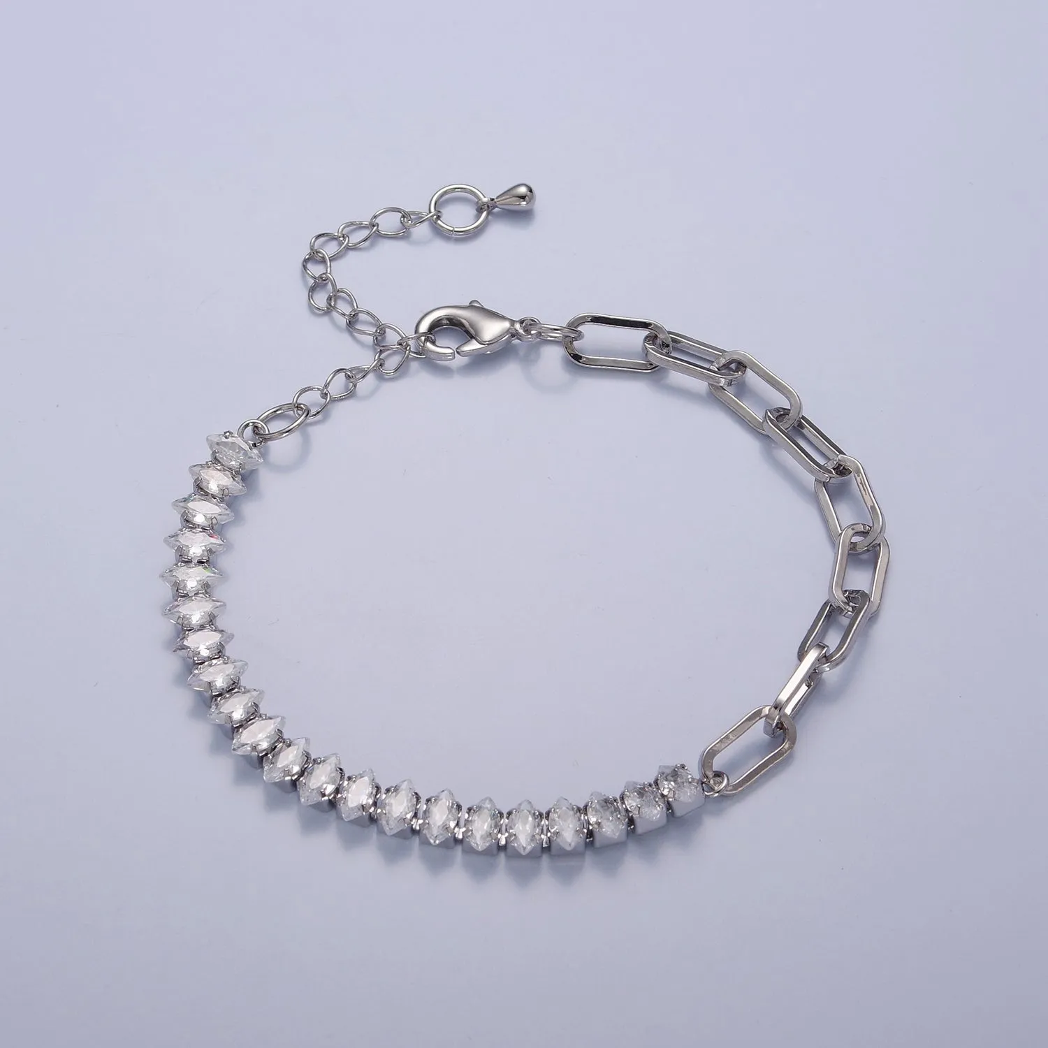 Clearance Pricing BLOWOUT Half Tennis Half Paperclip Bracelet, Tennis Bracelet, CZ Tennis Bracelet, Paperclip Bracelet, Link Bracelet WA-955 WA-956