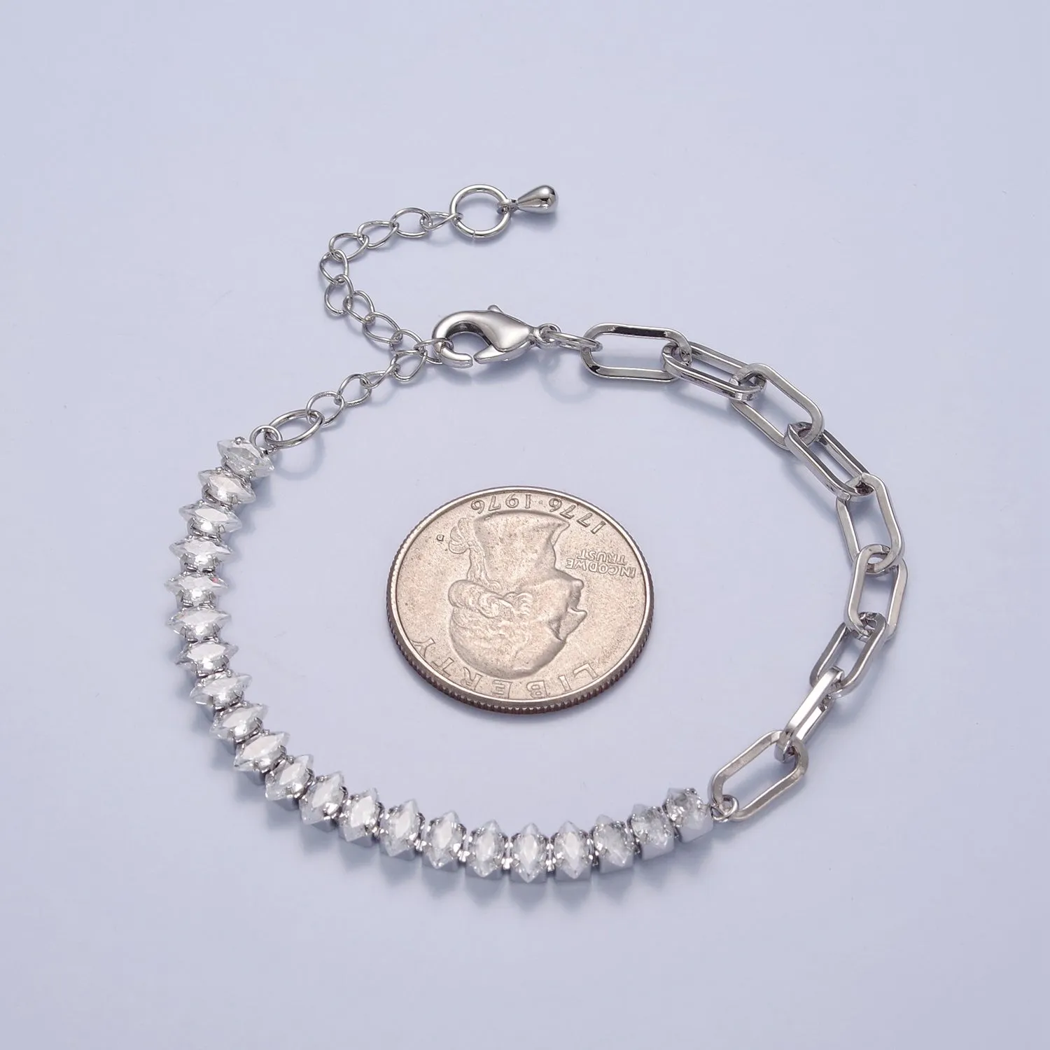 Clearance Pricing BLOWOUT Half Tennis Half Paperclip Bracelet, Tennis Bracelet, CZ Tennis Bracelet, Paperclip Bracelet, Link Bracelet WA-955 WA-956
