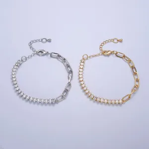 Clearance Pricing BLOWOUT Half Tennis Half Paperclip Bracelet, Tennis Bracelet, CZ Tennis Bracelet, Paperclip Bracelet, Link Bracelet WA-955 WA-956