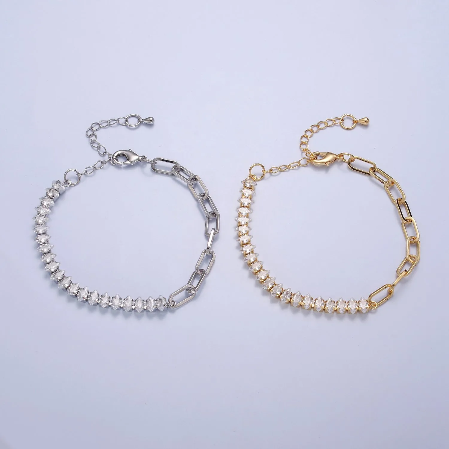 Clearance Pricing BLOWOUT Half Tennis Half Paperclip Bracelet, Tennis Bracelet, CZ Tennis Bracelet, Paperclip Bracelet, Link Bracelet WA-955 WA-956