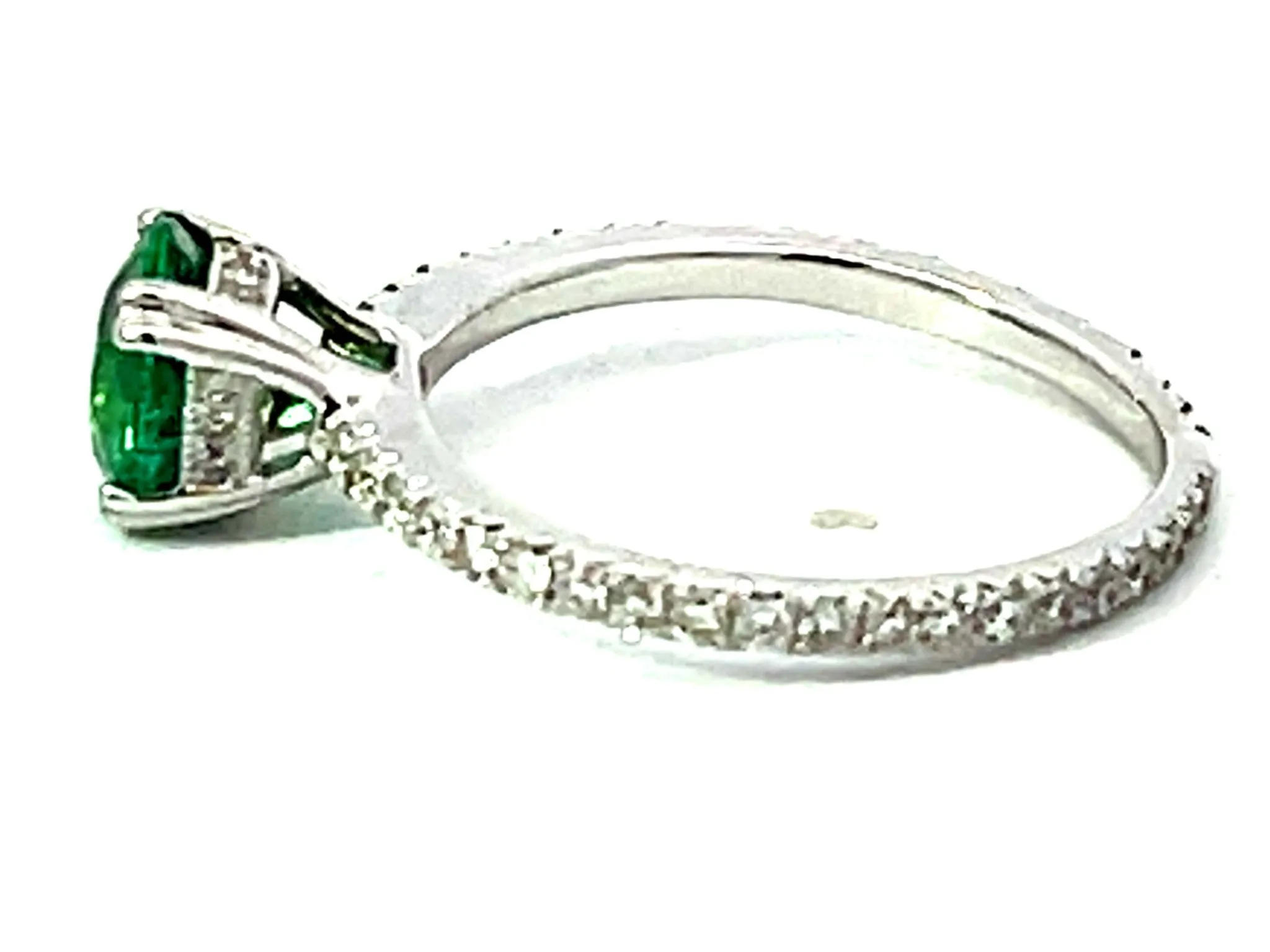 Colombian Emerald Diamond Band Ring Solid 18k White Gold