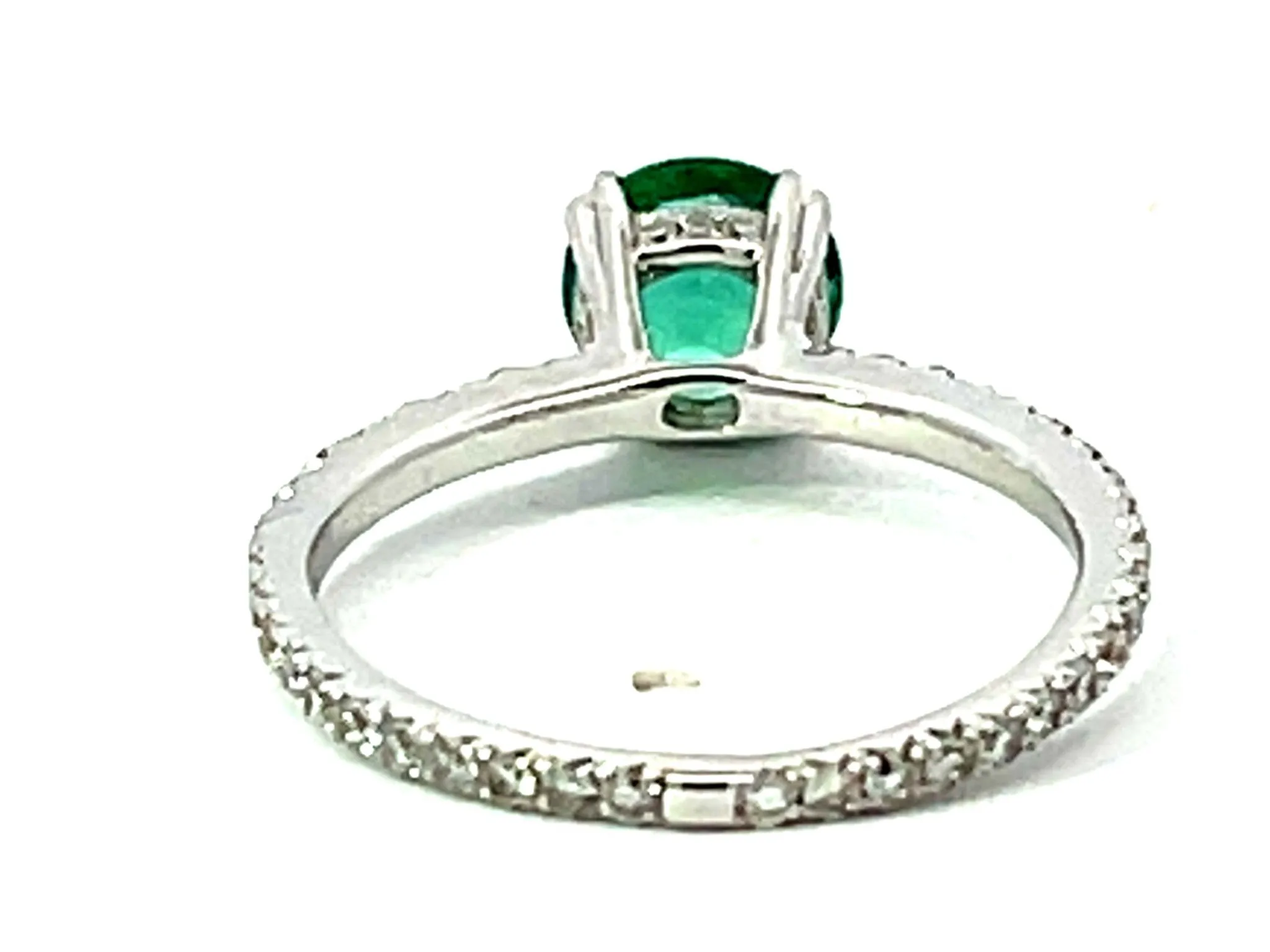 Colombian Emerald Diamond Band Ring Solid 18k White Gold