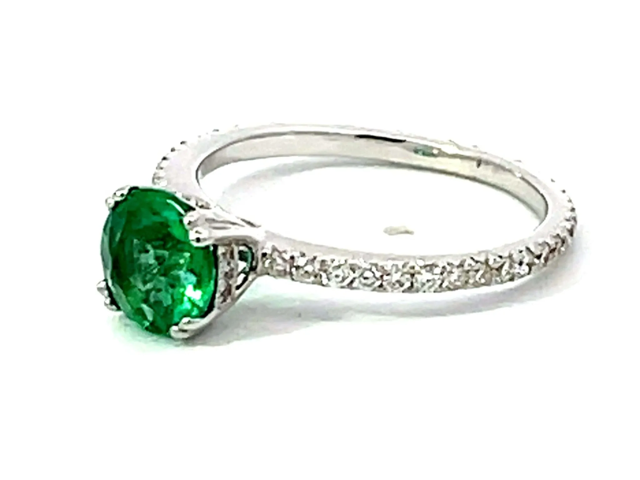 Colombian Emerald Diamond Band Ring Solid 18k White Gold