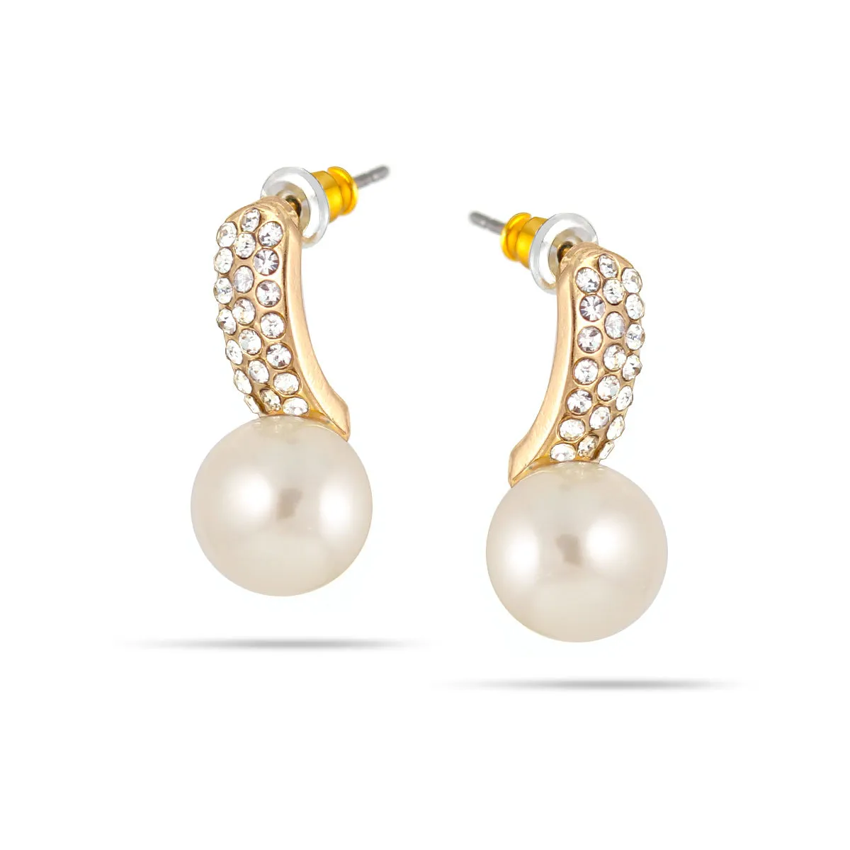 CREAM PEARL CRYSTAL STUD EARRINGS #HNE87192GDCM (AC20)