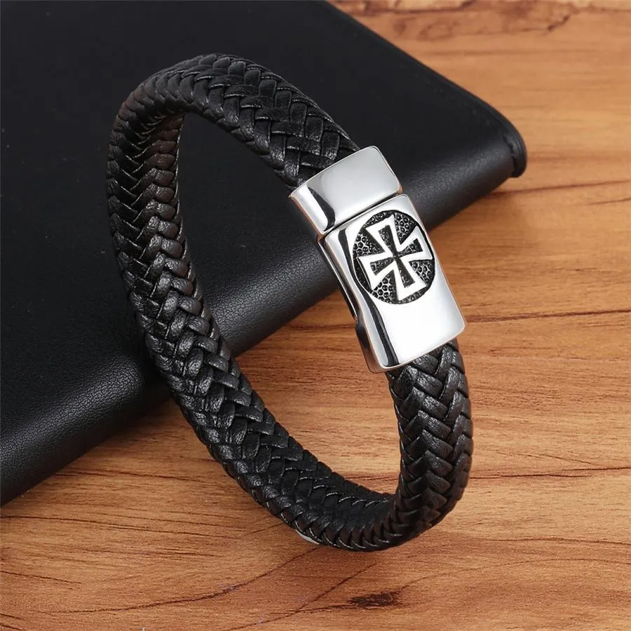 Cross Pattern Alloy Buckle Genuine Leather Bracelet