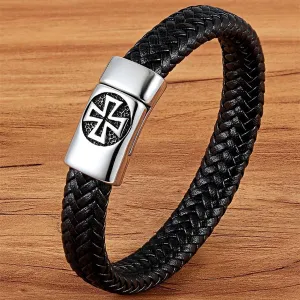 Cross Pattern Alloy Buckle Genuine Leather Bracelet