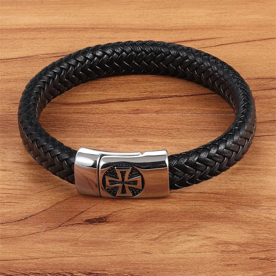 Cross Pattern Alloy Buckle Genuine Leather Bracelet