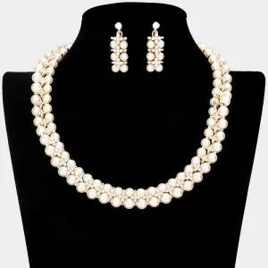 Crystal and Cream Pearl Bib Necklace and Earrings | Bridal Jewelry | Wedding Jewelry |  376794