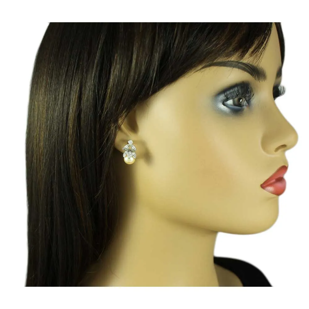 Crystal and Peach Pearl Buds Pin with Earring Gift Set - PRP040PBS