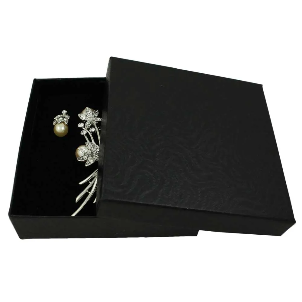 Crystal and Peach Pearl Buds Pin with Earring Gift Set - PRP040PBS
