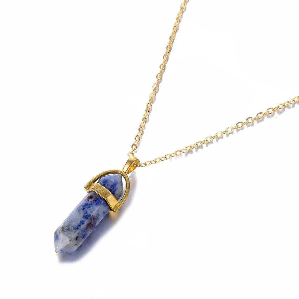 Crystal Raw Stone Healing Necklace in Solid Copper, Crystal