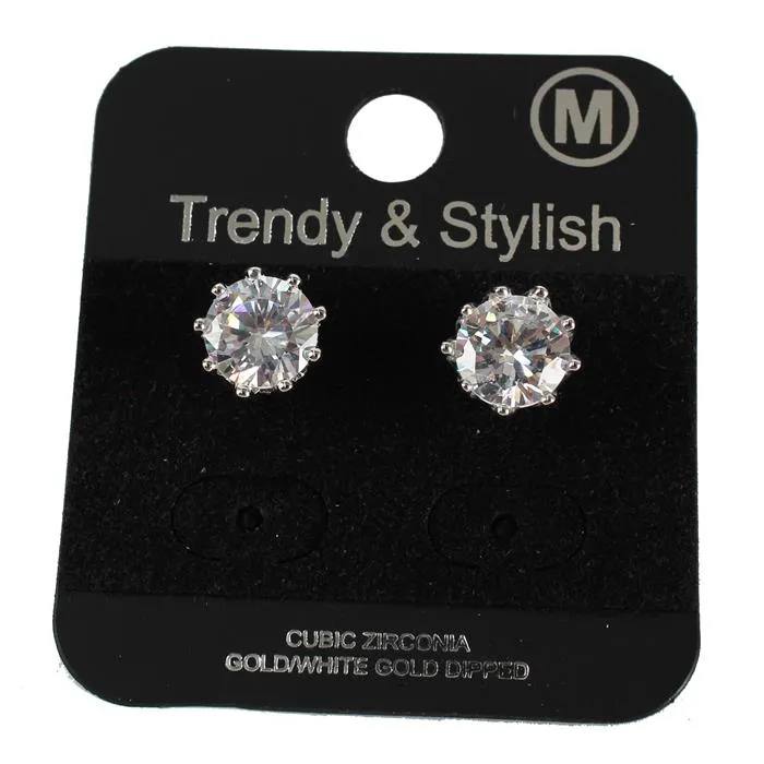 Cubic Zirconia 8 MM Round Stud Earring