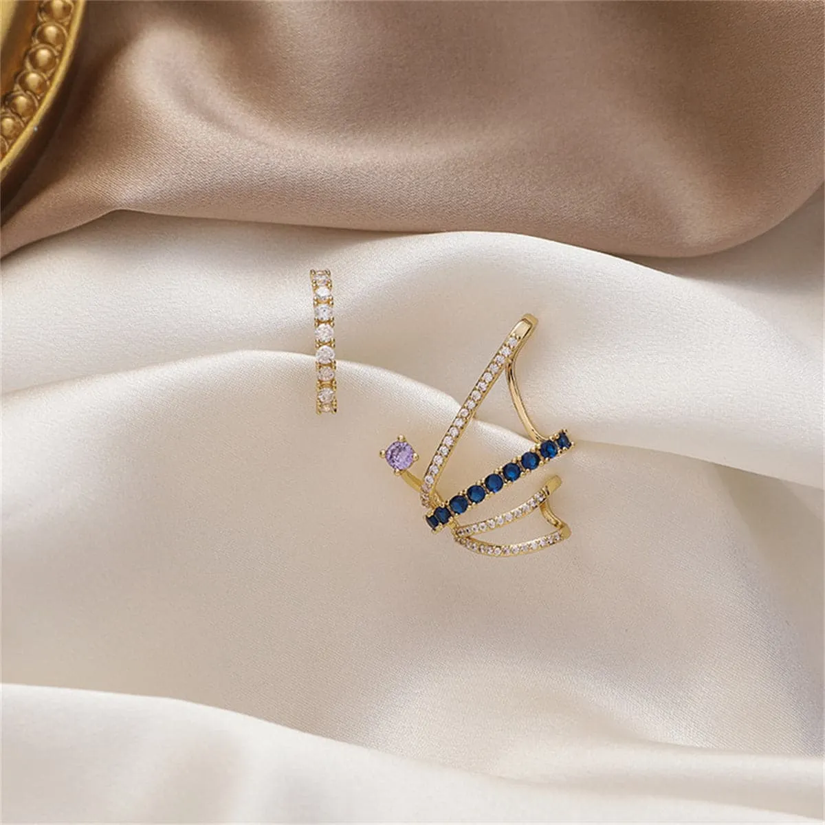 Cubic Zirconia & 18K Gold-Plated Mismatch Wing Stud Earrings