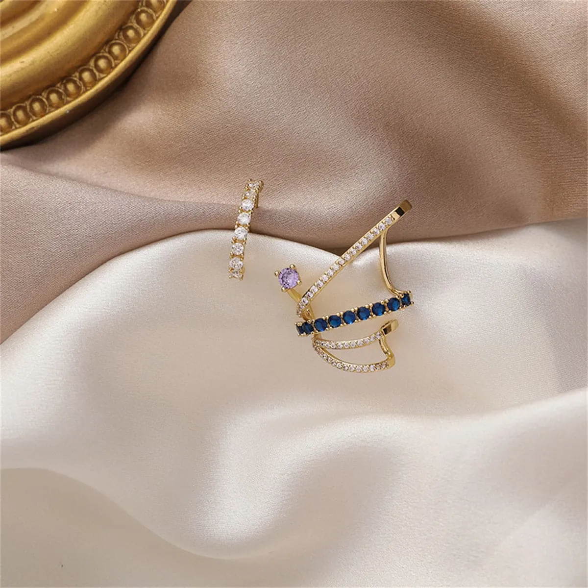Cubic Zirconia & 18K Gold-Plated Mismatch Wing Stud Earrings
