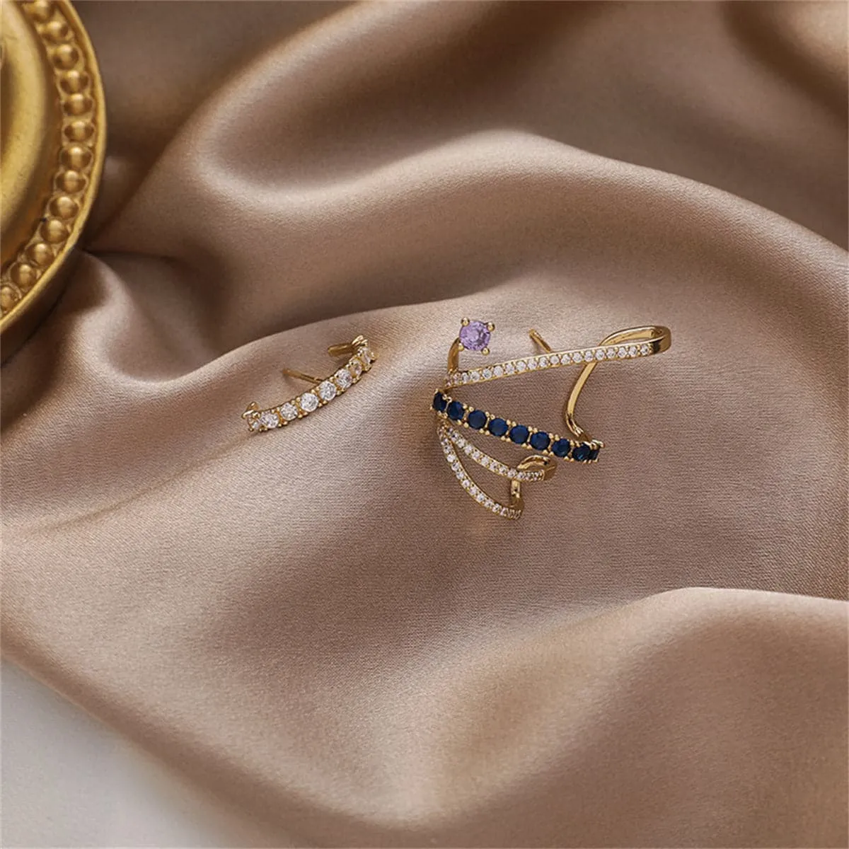 Cubic Zirconia & 18K Gold-Plated Mismatch Wing Stud Earrings