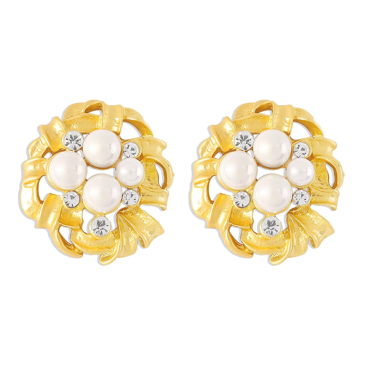 Cubic Zirconia & Pearl 18K Gold-Plated Flower Stud Earrings