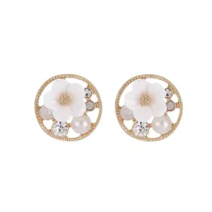 Cubic Zirconia & Pearl Flower Stud Earrings