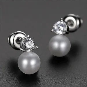 Cubic Zirconia & Pearl Round Stud Earrings