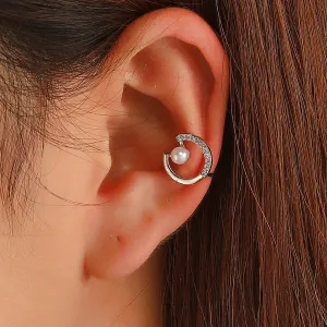 Cubic Zirconia & Pearl Silver-Plated Round Ear Cuff
