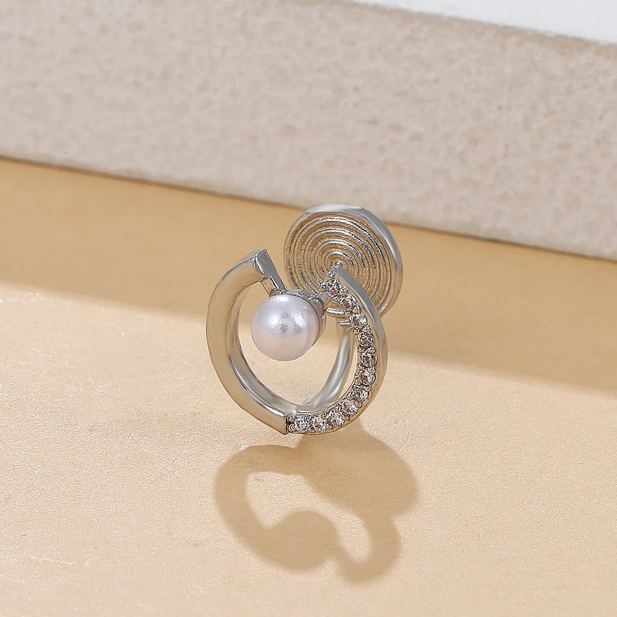 Cubic Zirconia & Pearl Silver-Plated Round Ear Cuff