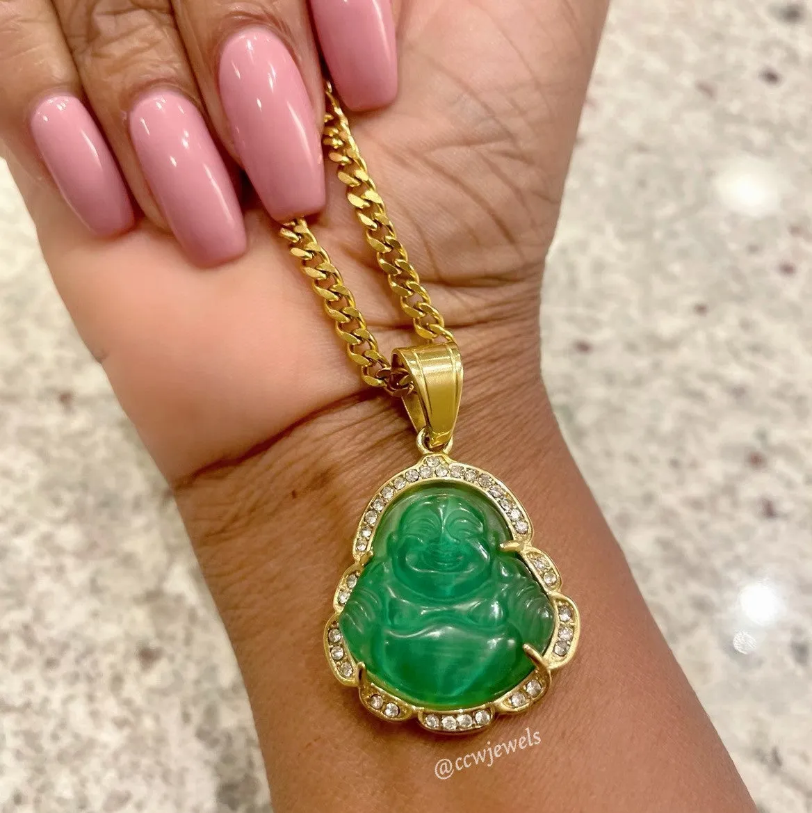 Cubic Zirconia Jade Buddha Necklace