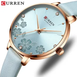 CURREN Leather Band Quartz Wristwatches Fashion Elegant Women Watches Charm Flowers Dial Dress Bracelet Watch For Ladies Female