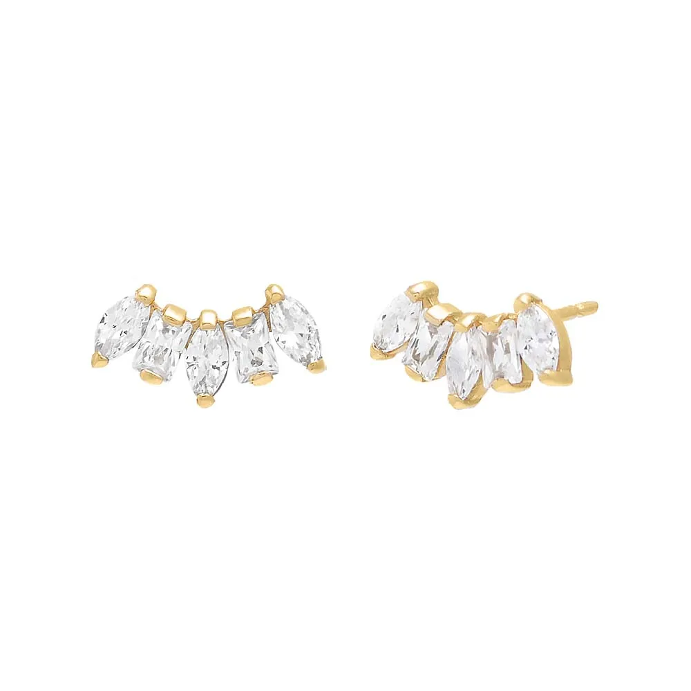Curved CZ Multishape Stud Earring 14K