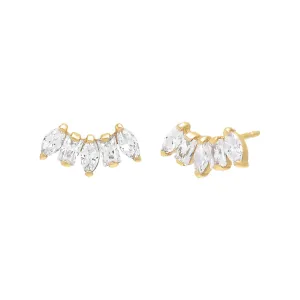 Curved CZ Multishape Stud Earring 14K