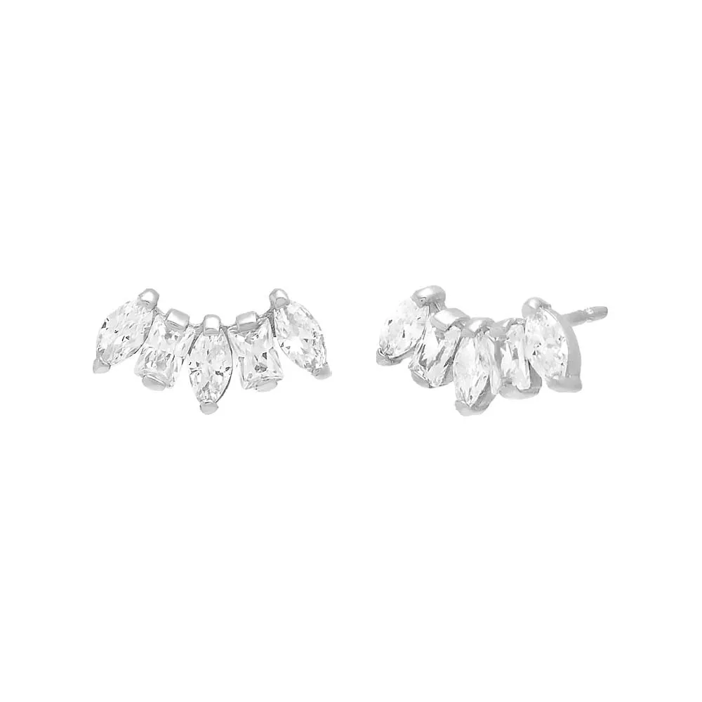 Curved CZ Multishape Stud Earring 14K