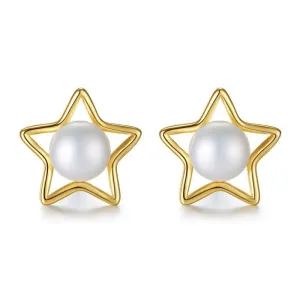 Cute Natural Fresh Water Pearl Star Stud Earrings