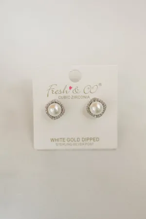 CZ-Halo Pearl Stud Earrings