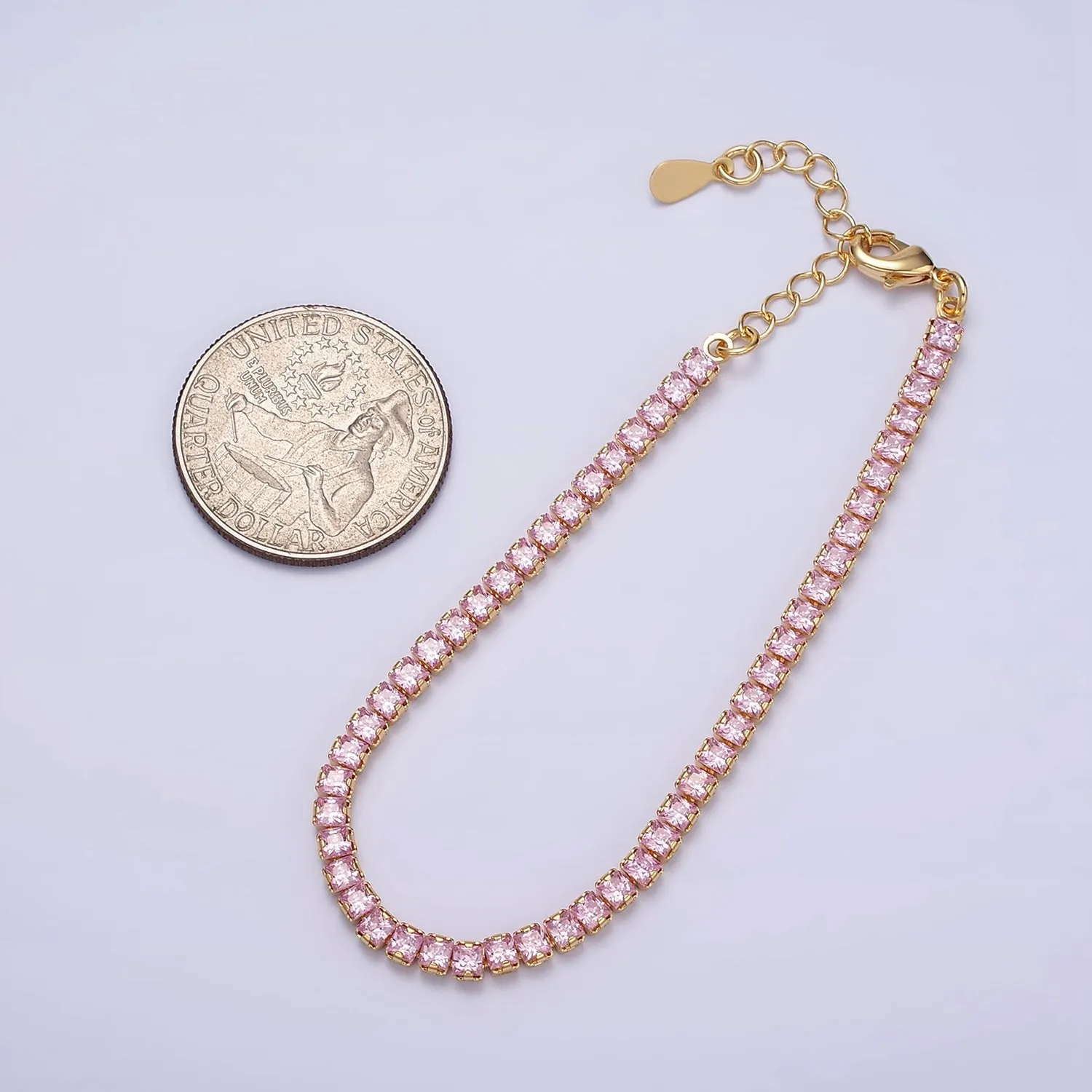 Dainty Gold Tennis Bracelet Clear Pink Green Cubic Zirconia Tennis Bracelet Minimalist Jewelry WA1797 - WA1802