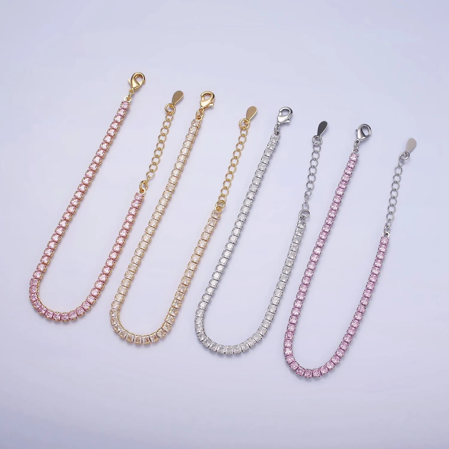 Dainty Gold Tennis Bracelet Clear Pink Green Cubic Zirconia Tennis Bracelet Minimalist Jewelry WA1797 - WA1802