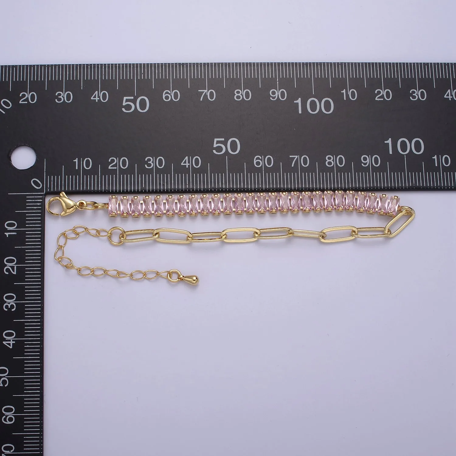 Dainty Half Baguette Tennis Half Paperclip Bracelet Gold Filled Tennis Bracelet, Cubic Zirconia Fusion Bracelet