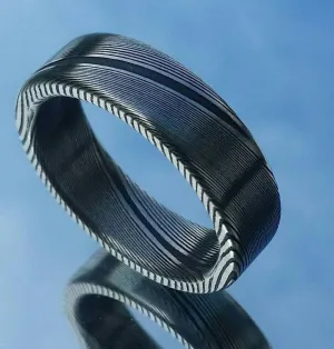 Damascus steel ring -  stainless damasteel "dark wood-grain" pattern mens rings, mens wedding rings, woodgrain damascus