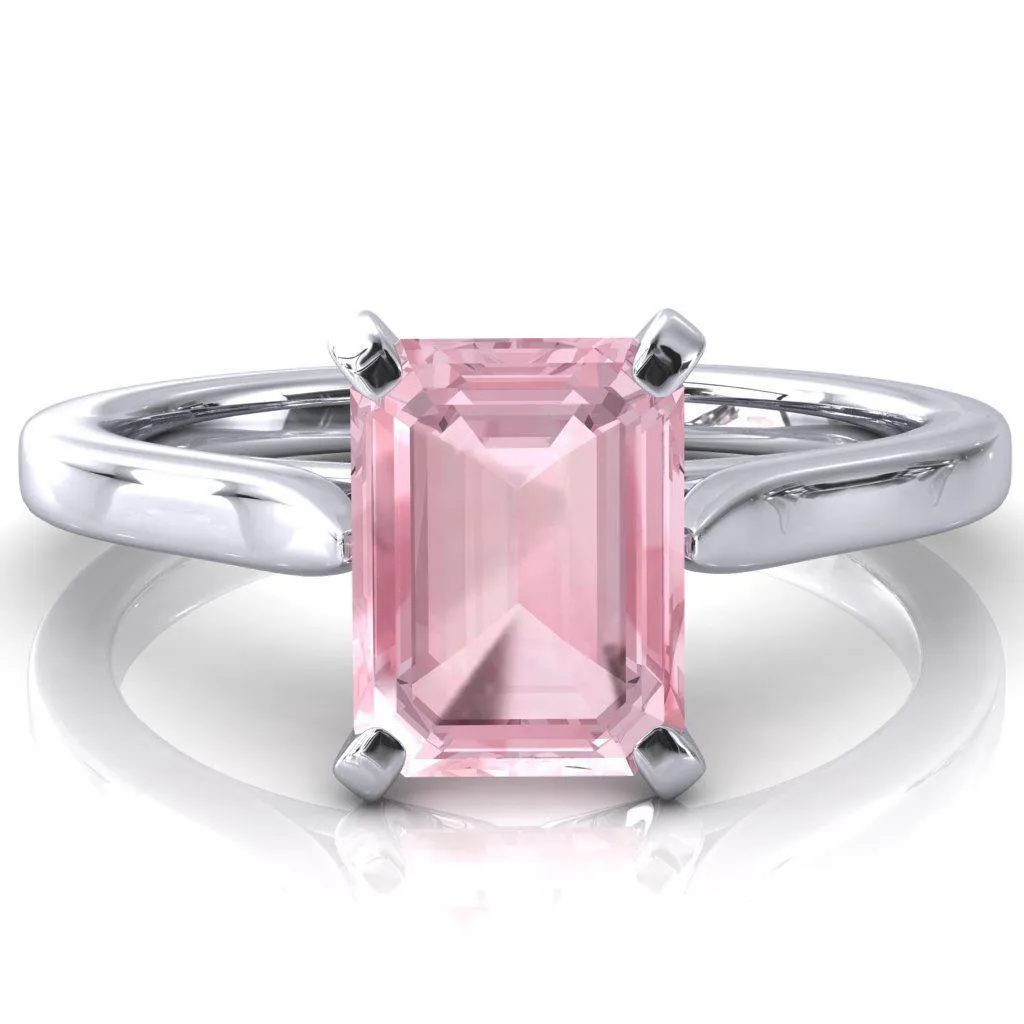 Darci Emerald Pink Sapphire 4 Prong Cathedral Solitaire Engagement Ring