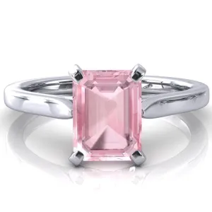 Darci Emerald Pink Sapphire 4 Prong Cathedral Solitaire Engagement Ring