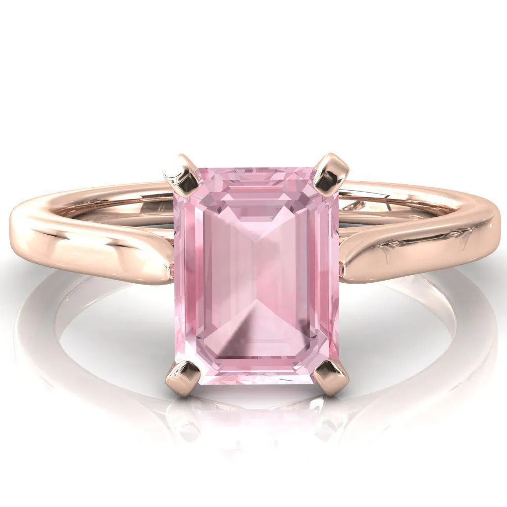 Darci Emerald Pink Sapphire 4 Prong Cathedral Solitaire Engagement Ring