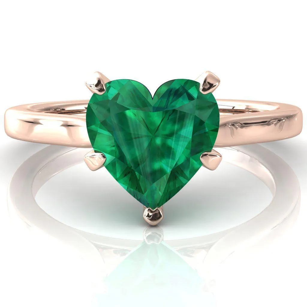 Darci Heart Emerald 5 Prong Cathedral Solitaire Engagement Ring