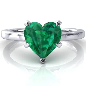 Darci Heart Emerald 5 Prong Cathedral Solitaire Engagement Ring