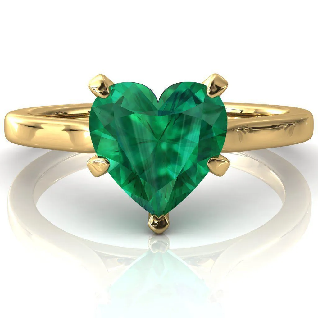 Darci Heart Emerald 5 Prong Cathedral Solitaire Engagement Ring