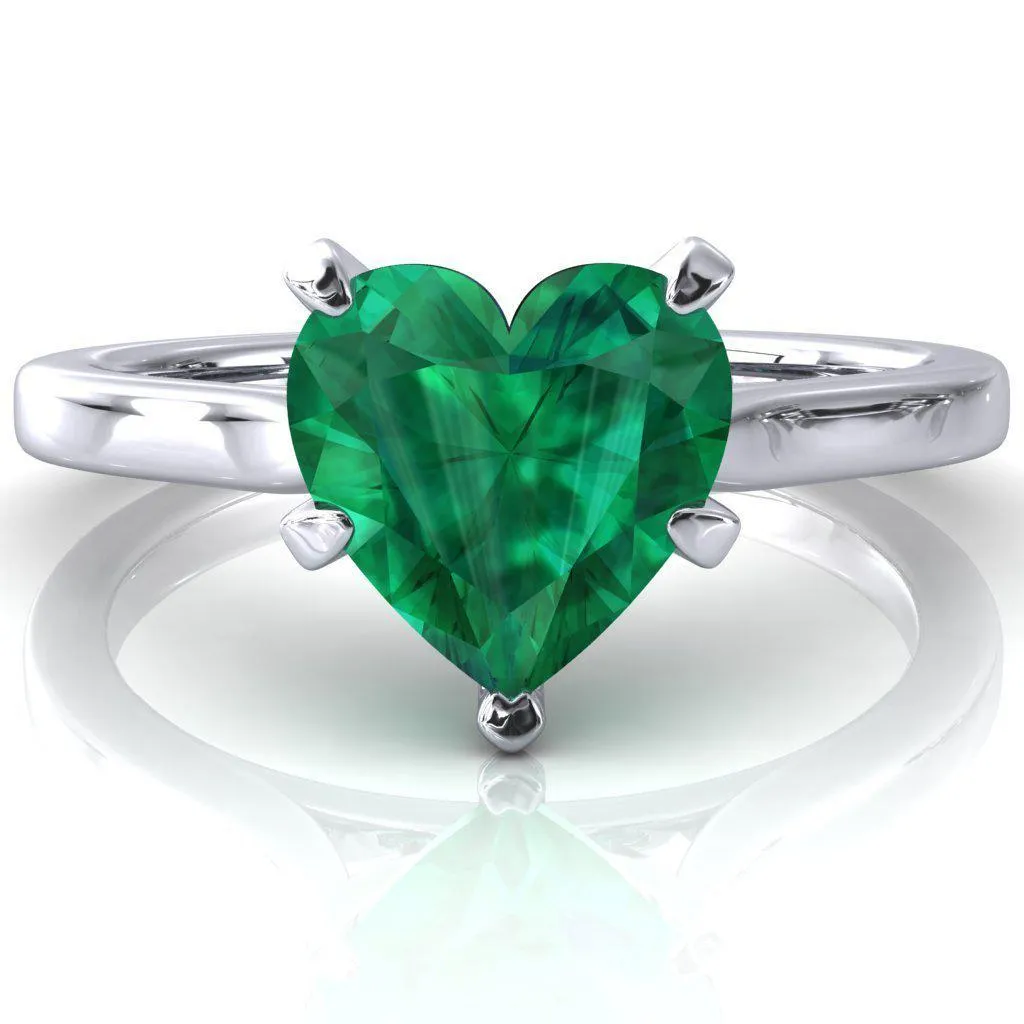 Darci Heart Emerald 5 Prong Cathedral Solitaire Engagement Ring
