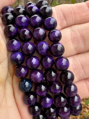 Deep Purple Amethyst Bead Bracelet | LOVED Charm | 8mm | Natural Gemstone | Womens