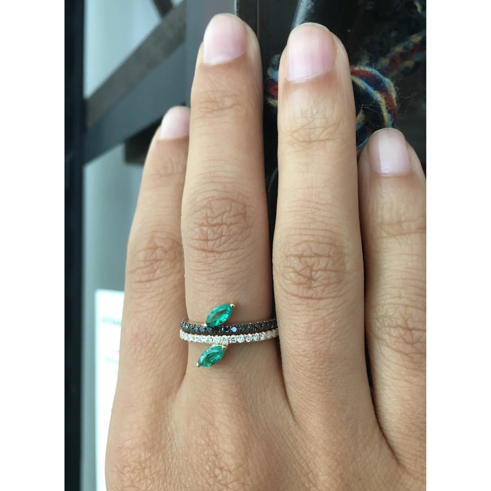 Defne Pavé Ring | Emerald Marquise and White Diamonds