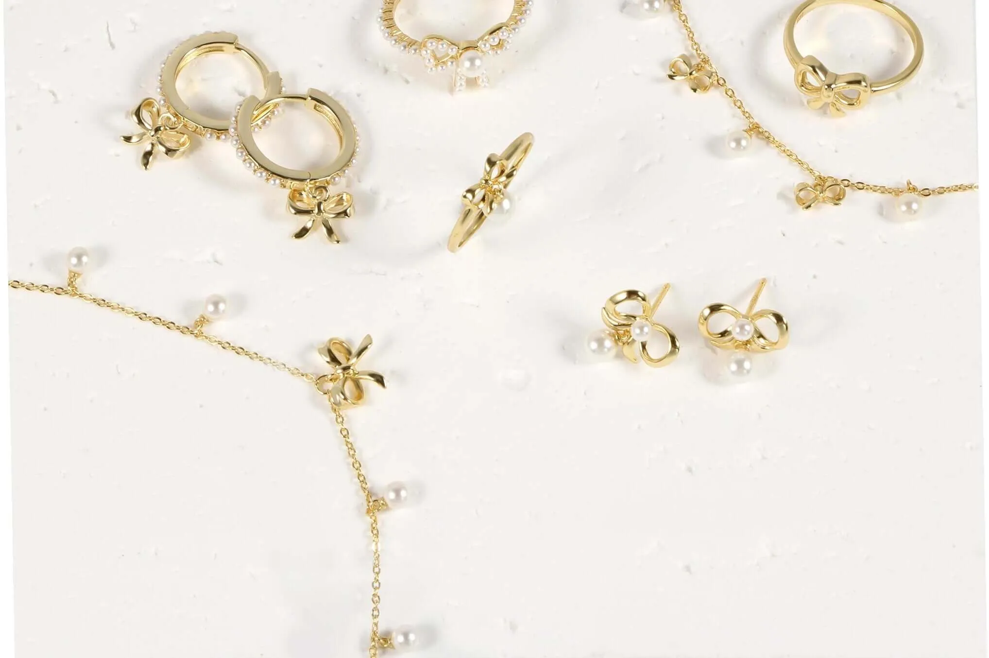 Delicate Bow Pearl Dangle Stud Earrings