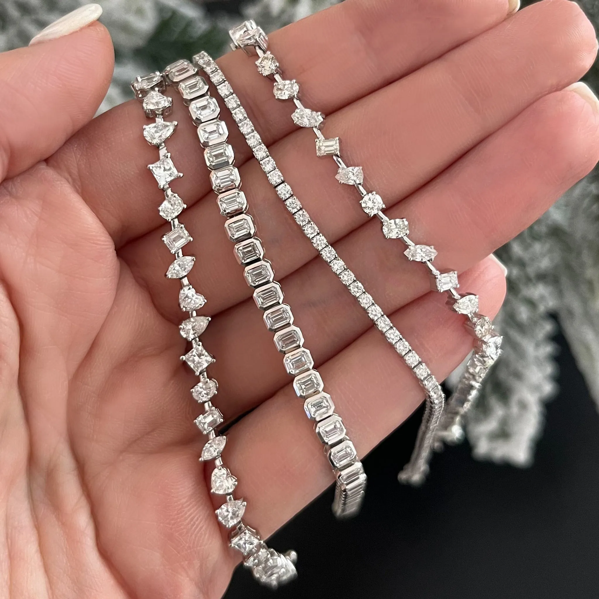 Diagonal Multi Shape Diamond Tennis Bracelet