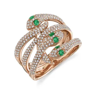 Diamond & Emerald Triple Snake Ring