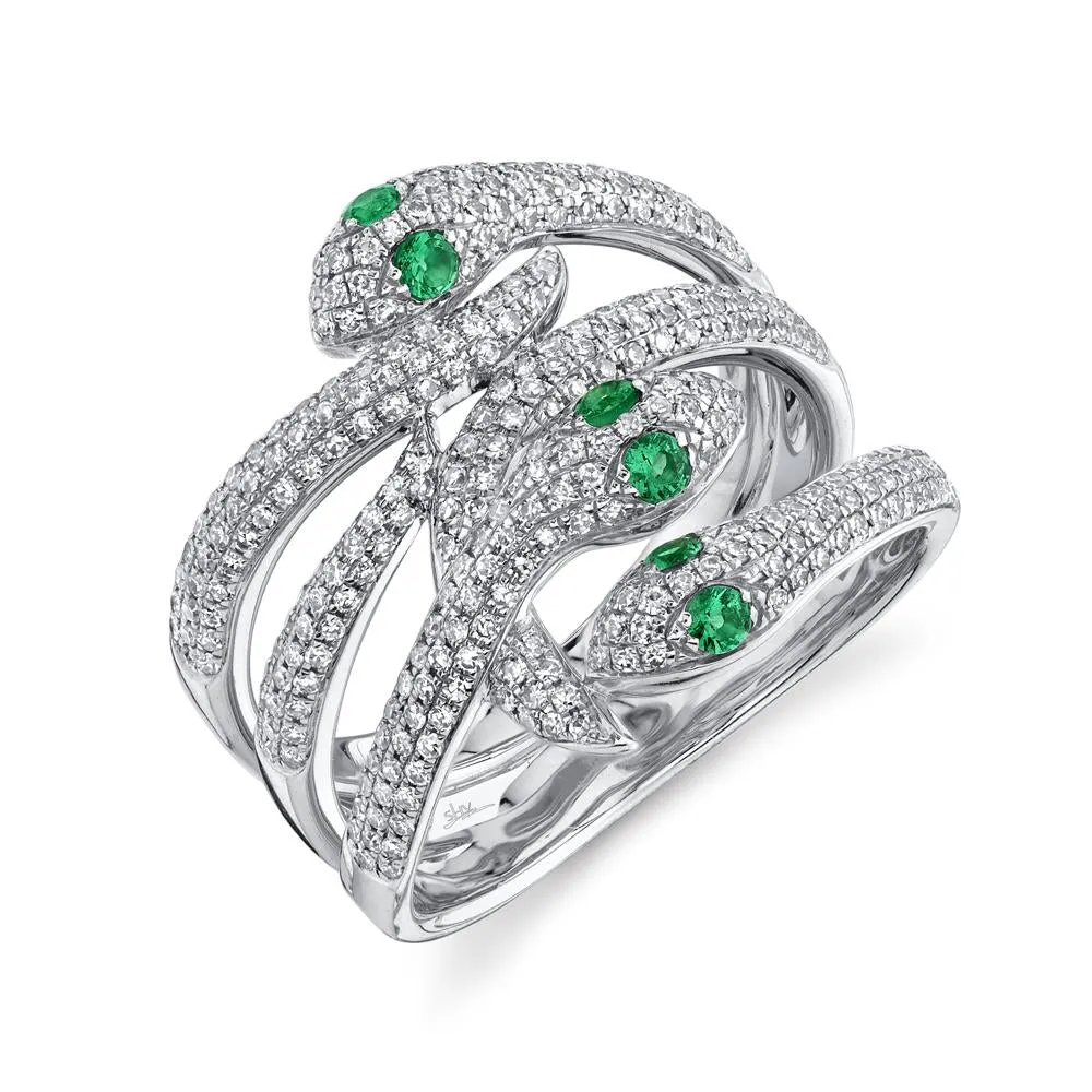 Diamond & Emerald Triple Snake Ring