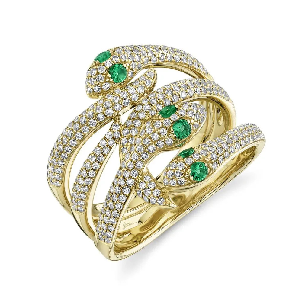 Diamond & Emerald Triple Snake Ring
